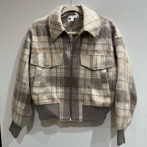 Topshop Plaid Tan Bomber Jacket with Wool